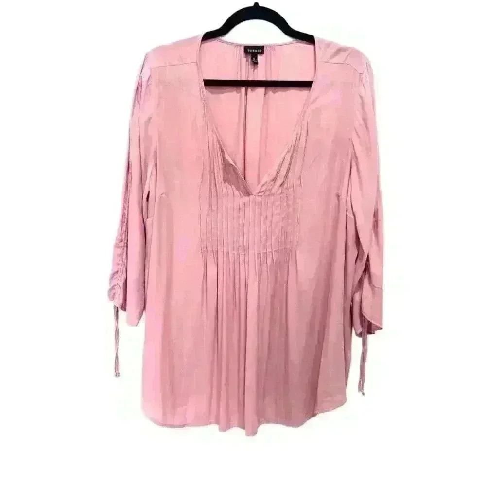 Torrid Pink Pintuck Chiffon Long Sleeve Blouse Size 12
